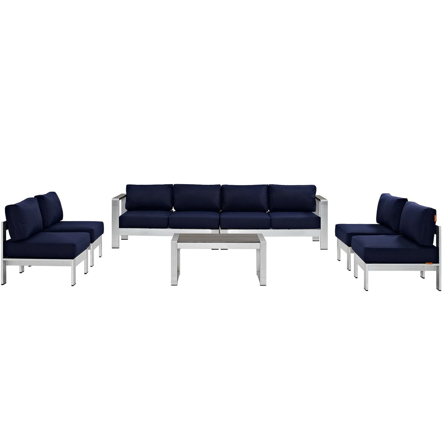 Shore 7 Piece Outdoor Patio Sectional Sofa Set in Silver Navy by Modway (2566)