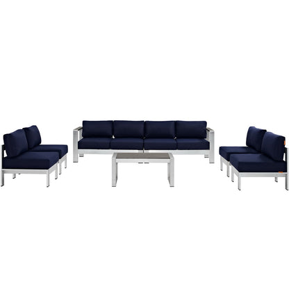 Shore 7 Piece Outdoor Patio Sectional Sofa Set in Silver Navy by Modway (2566)