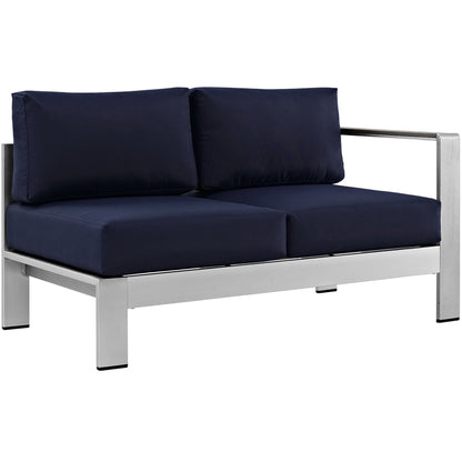 Shore 7 Piece Outdoor Patio Sectional Sofa Set in Silver Navy by Modway (2566)