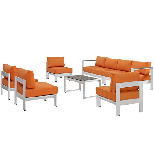 Shore 7 Piece Outdoor Patio Sectional Sofa Set in Silver Orange by Modway (2566)