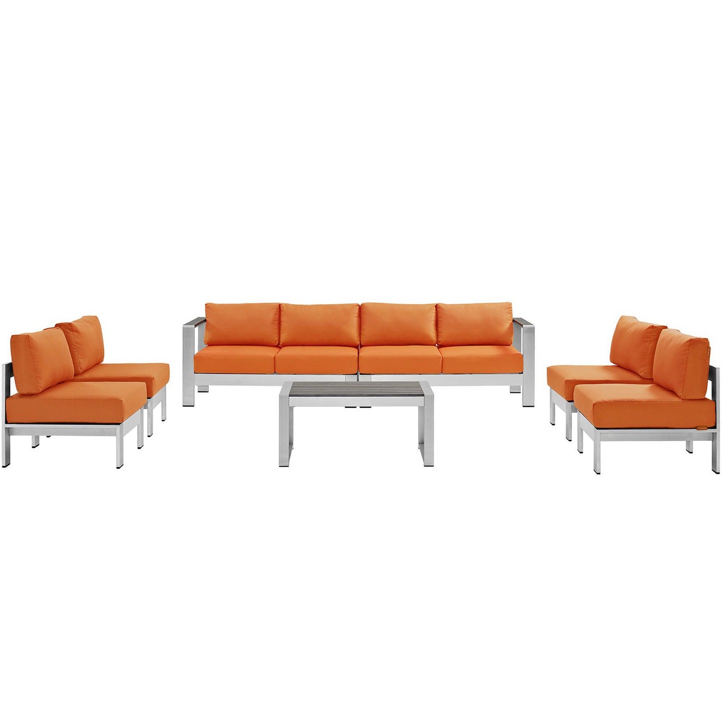 Shore 7 Piece Outdoor Patio Sectional Sofa Set in Silver Orange by Modway (2566)