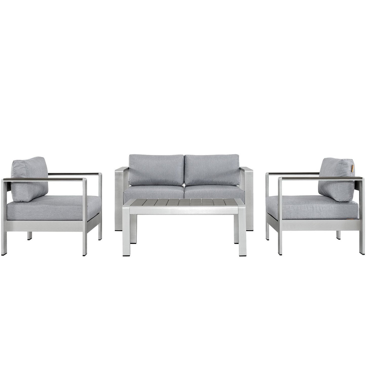 Shore 4 Piece Outdoor Patio Aluminum Sectional Sofa Set in Silver Gray by Modway (2567)