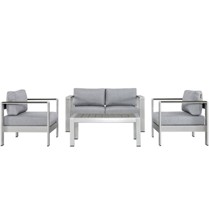Shore 4 Piece Outdoor Patio Aluminum Sectional Sofa Set in Silver Gray by Modway (2567)