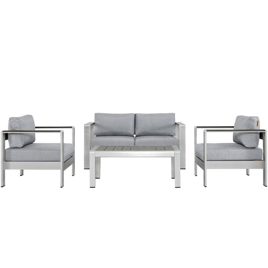 Shore 4 Piece Outdoor Patio Aluminum Sectional Sofa Set in Silver Gray by Modway (2567)