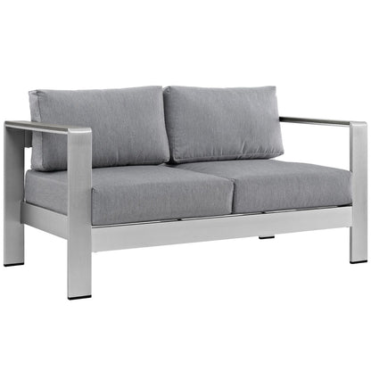 Shore 4 Piece Outdoor Patio Aluminum Sectional Sofa Set in Silver Gray by Modway (2567)