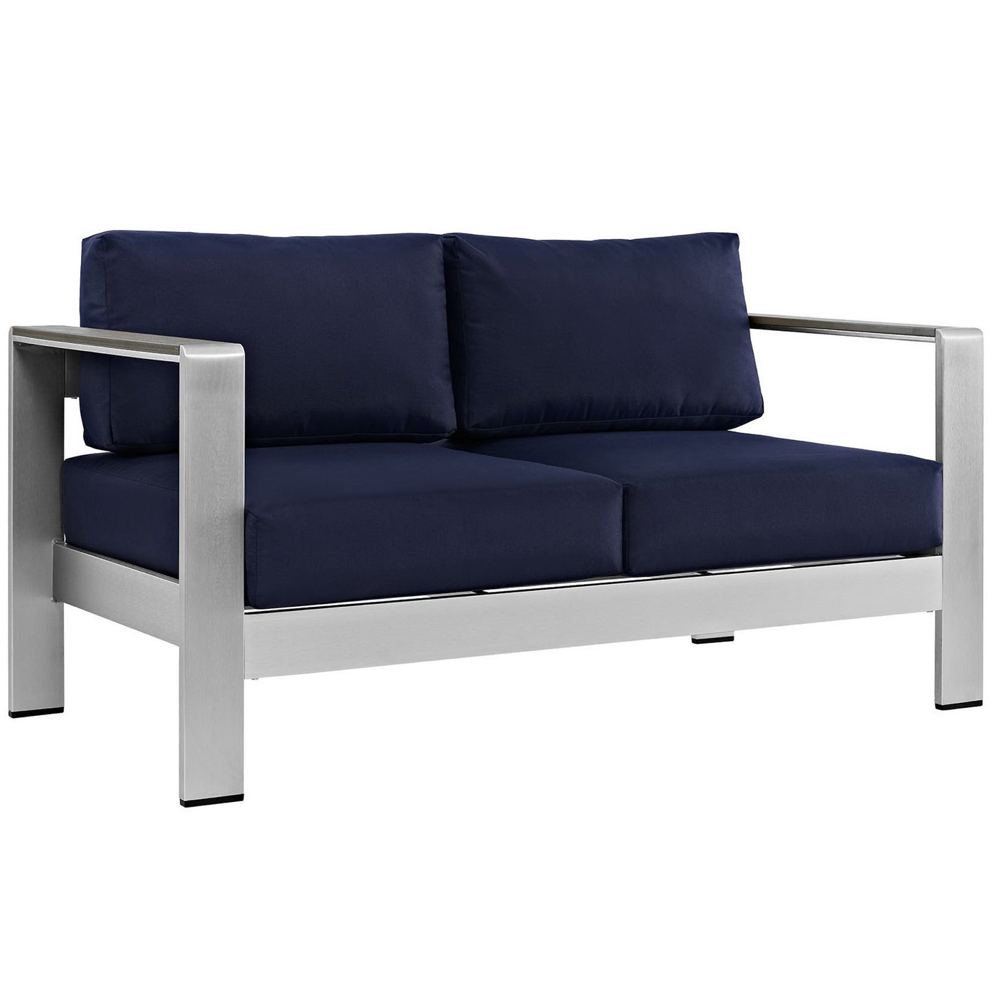 Shore 4 Piece Outdoor Patio Aluminum Sectional Sofa Set in Silver Navy by Modway (2567)