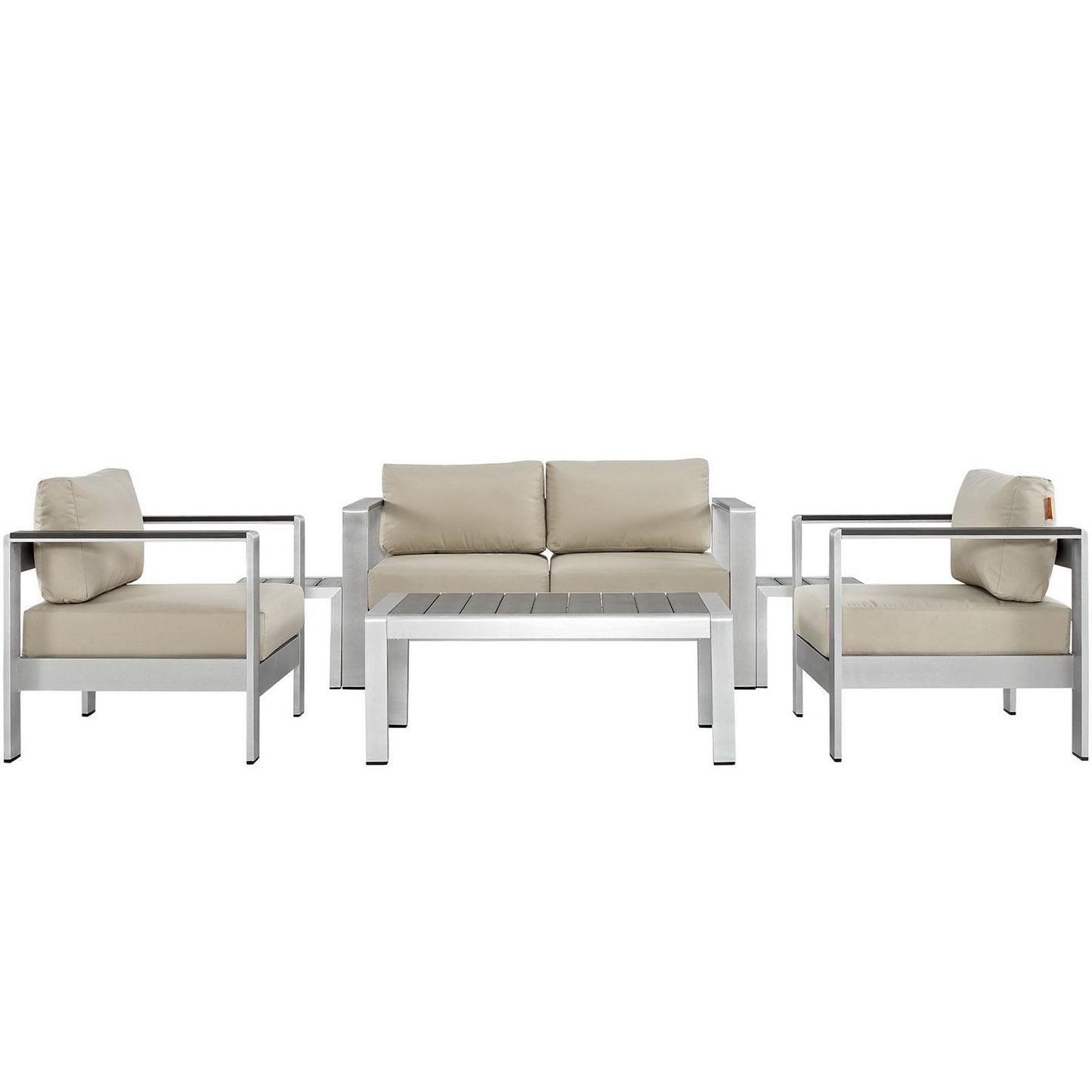 Shore 6 Piece Outdoor Patio Aluminum Sectional Sofa Set in Silver Beige by Modway (2568)