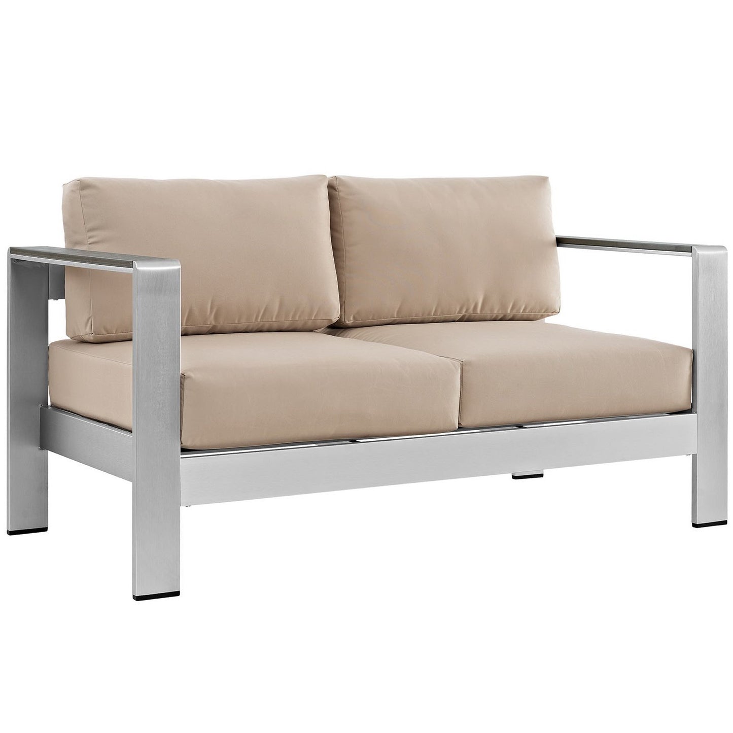 Shore 6 Piece Outdoor Patio Aluminum Sectional Sofa Set in Silver Beige by Modway (2568)