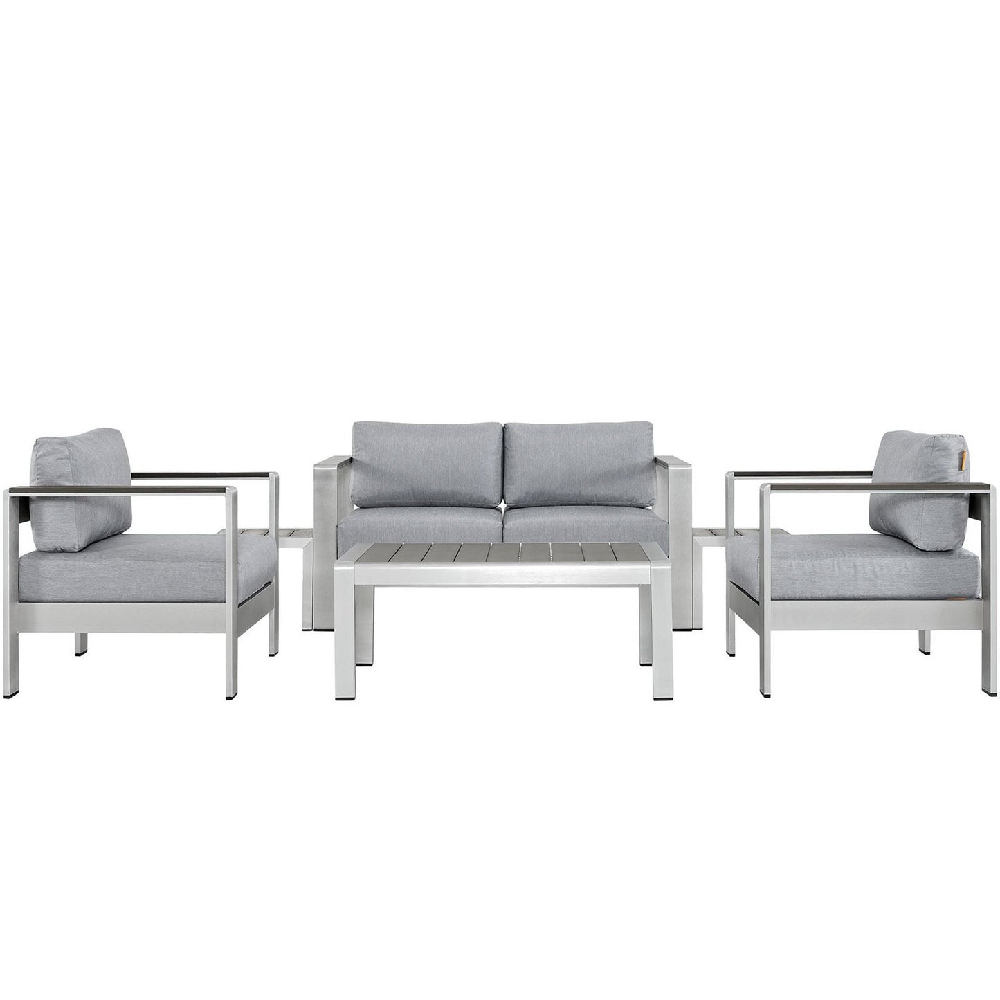 Shore 6 Piece Outdoor Patio Aluminum Sectional Sofa Set in Silver Gray by Modway (2568)