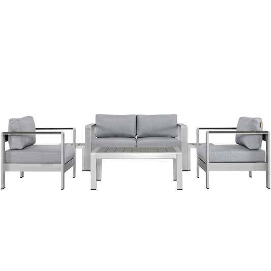 Shore 6 Piece Outdoor Patio Aluminum Sectional Sofa Set in Silver Gray by Modway (2568)