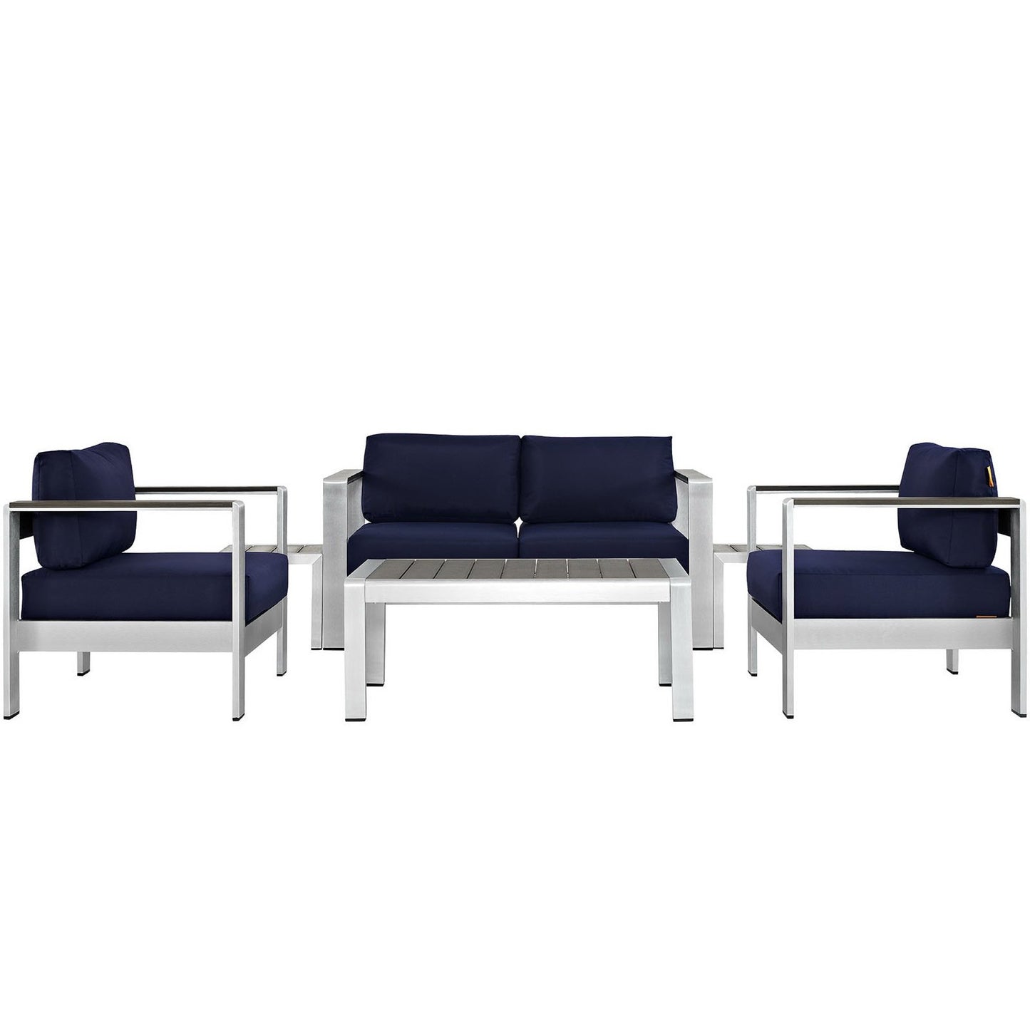 Shore 6 Piece Outdoor Patio Aluminum Sectional Sofa Set in Silver Navy by Modway (2568)