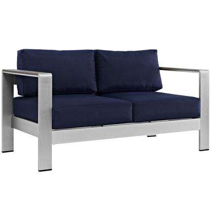 Shore 6 Piece Outdoor Patio Aluminum Sectional Sofa Set in Silver Navy by Modway (2568)