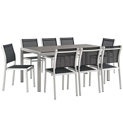 Shore 9 Piece Outdoor Patio Aluminum Dining Set in Silver Black by Modway (2583)