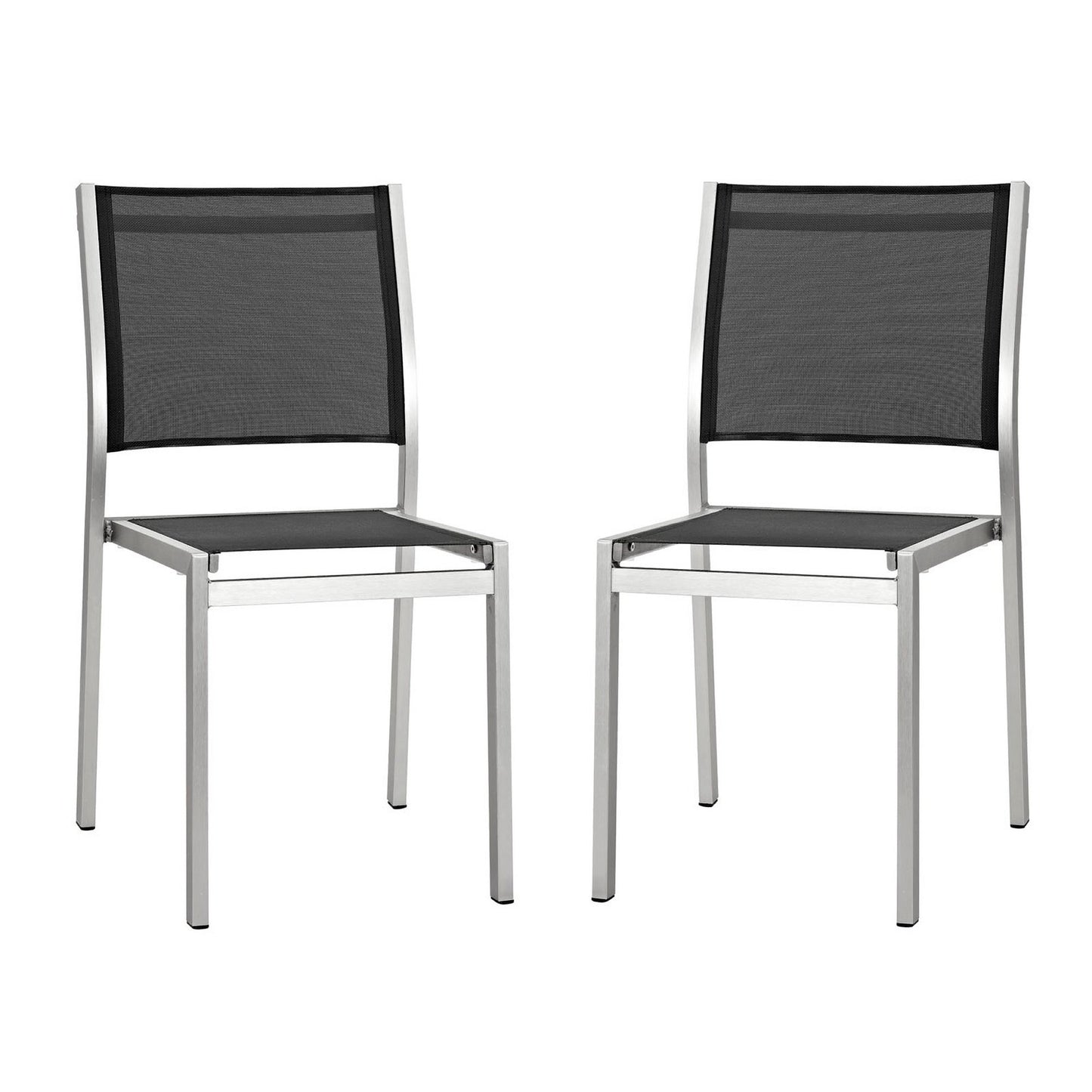 Shore Outdoor Patio Aluminum Side Chair Set of 2 in Silver Black by Modway (2585)