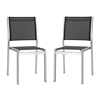 Shore Outdoor Patio Aluminum Side Chair Set of 2 in Silver Black by Modway (2585)