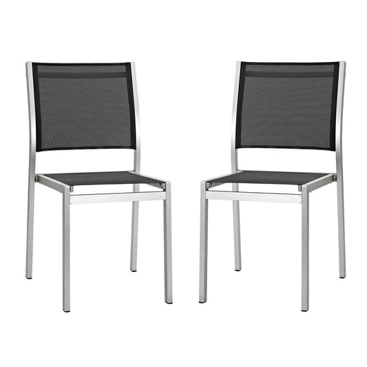 Shore Outdoor Patio Aluminum Side Chair Set of 2 in Silver Black by Modway (2585)