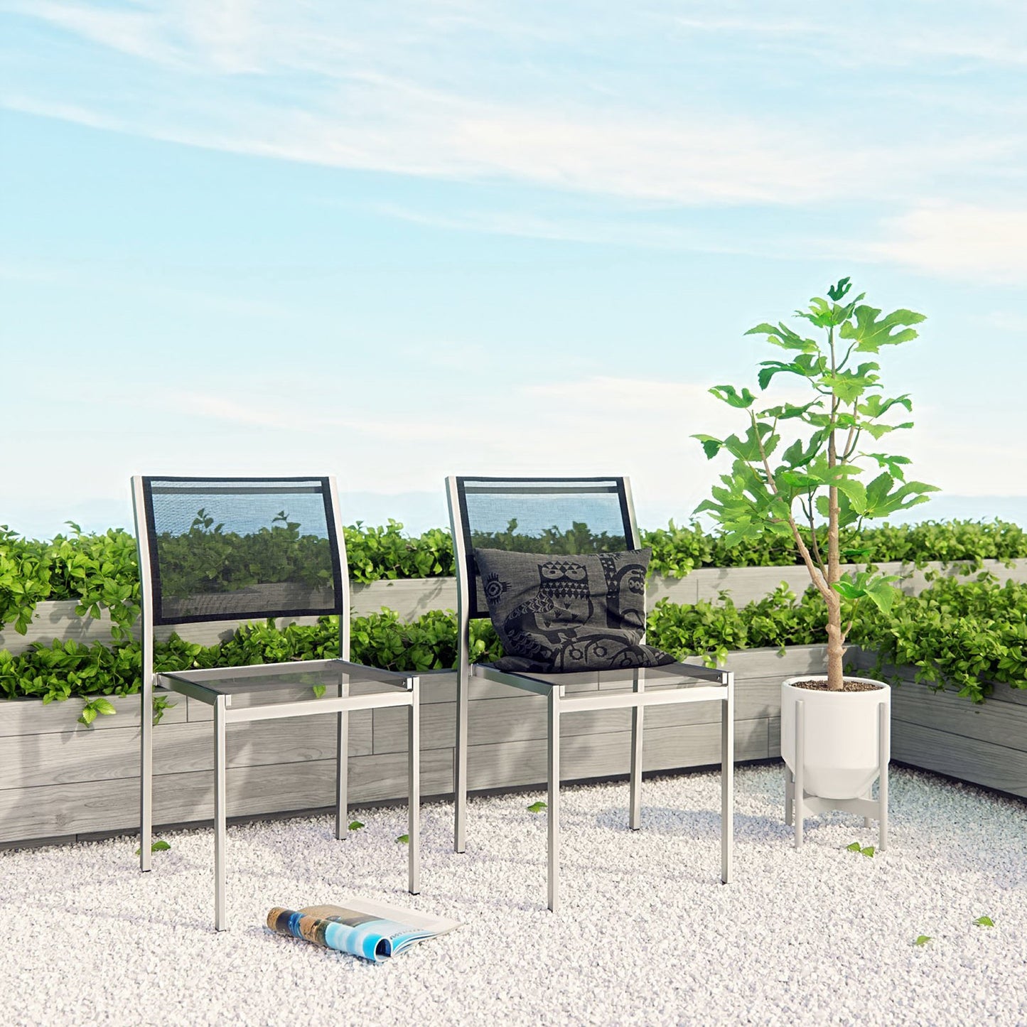 Shore Outdoor Patio Aluminum Side Chair Set of 2 in Silver Black by Modway (2585)