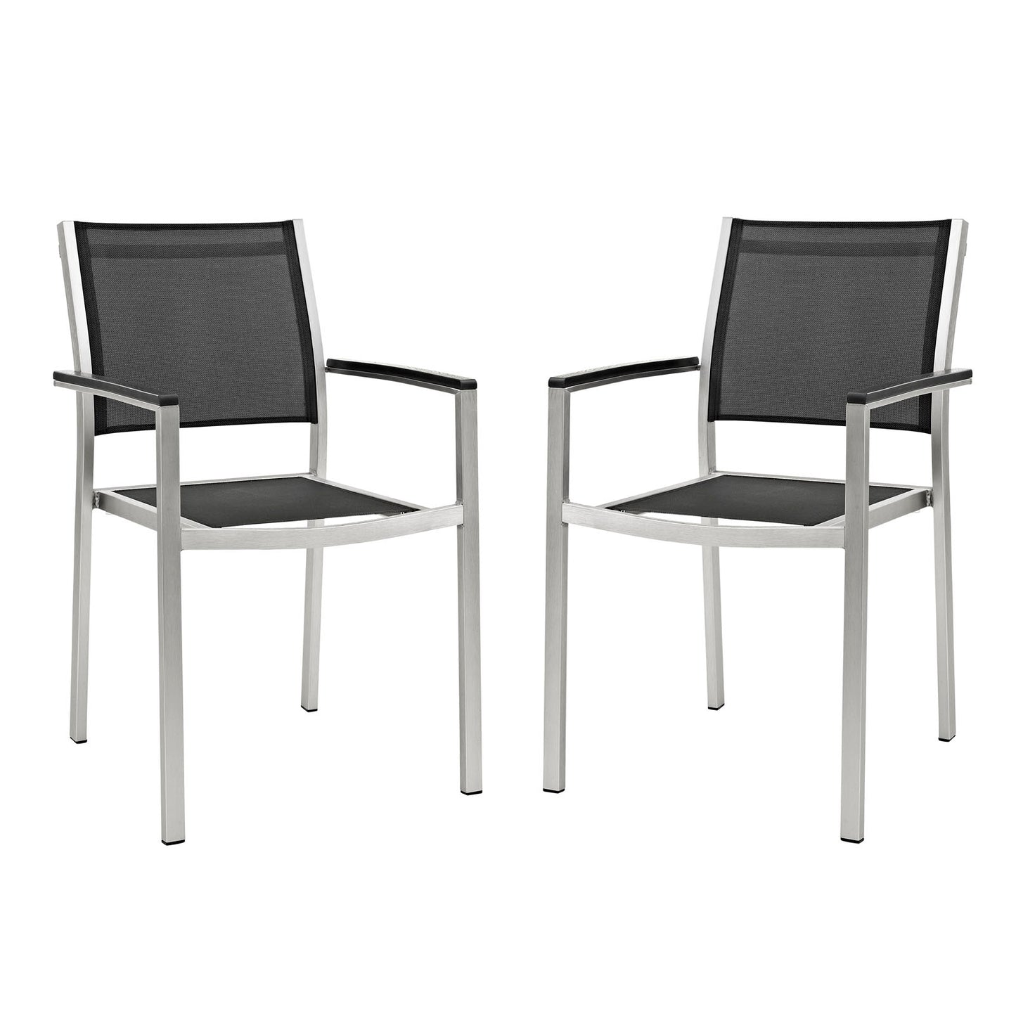 Shore Outdoor Patio Aluminum Dining Chair (Set of 2) in Silver Black by Modway
