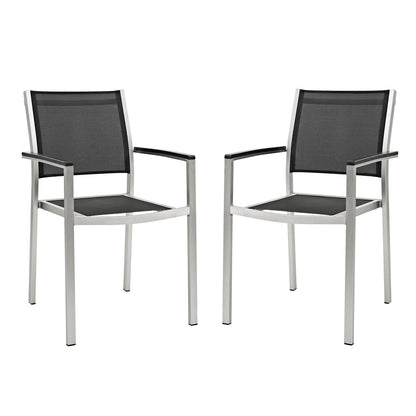 Shore Outdoor Patio Aluminum Dining Chair (Set of 2) in Silver Black by Modway