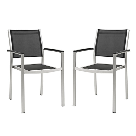 Shore Outdoor Patio Aluminum Dining Chair (Set of 2) in Silver Black by Modway