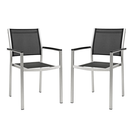 Shore Outdoor Patio Aluminum Dining Chair (Set of 2) in Silver Black by Modway