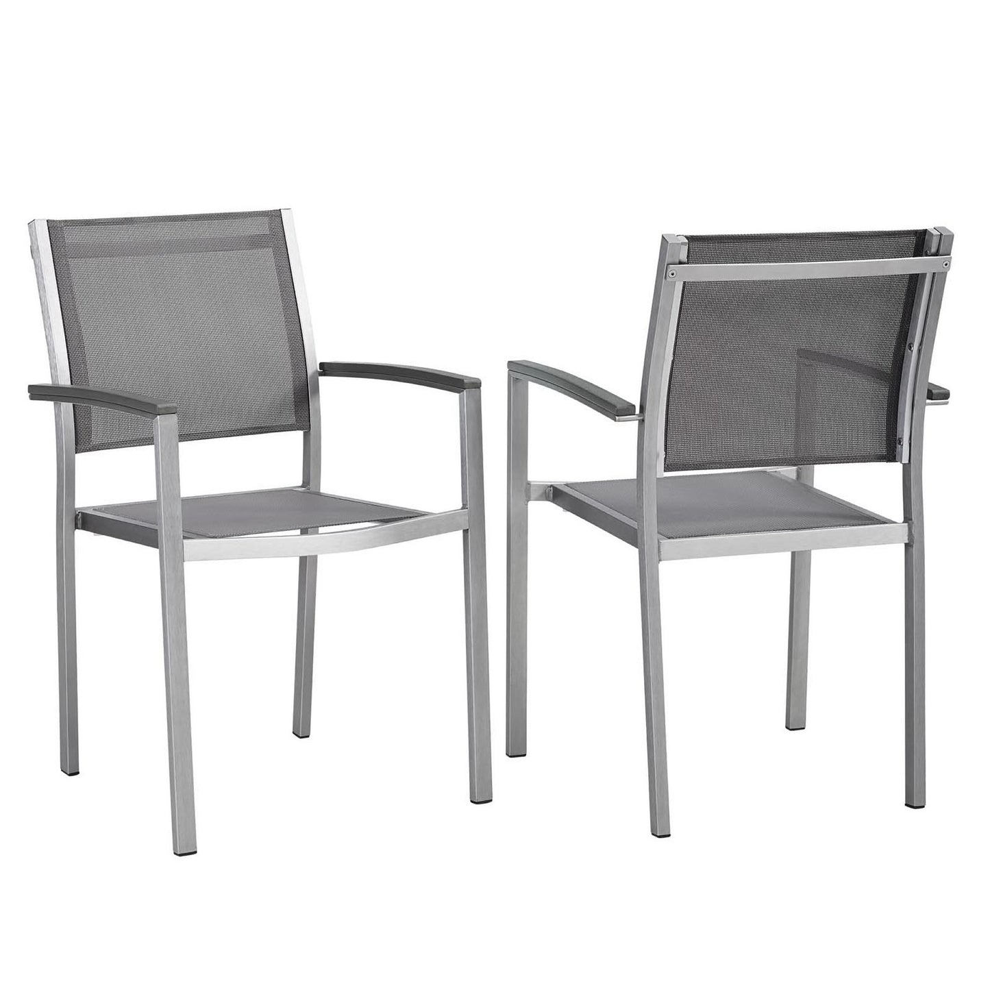 Shore Outdoor Patio Aluminum Dining Chair Set of 2 in Silver Gray by Modway (2586)