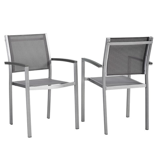Shore Outdoor Patio Aluminum Dining Chair Set of 2 in Silver Gray by Modway (2586)
