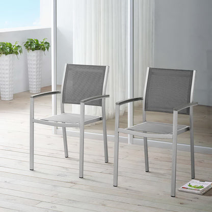 Shore Outdoor Patio Aluminum Dining Chair Set of 2 in Silver Gray by Modway (2586)