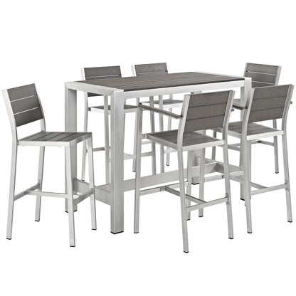 Shore 7 Piece Outdoor Patio Aluminum Bar Set in Silver Gray by Modway