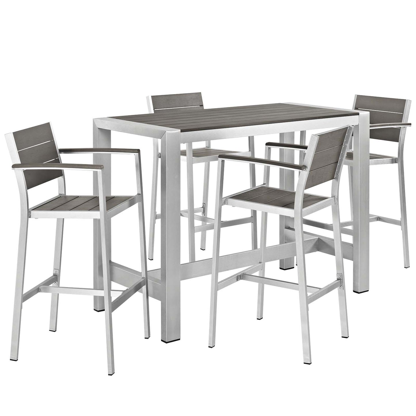 Shore 5 Piece Outdoor Patio Aluminum Bar Set in Silver Gray by Modway