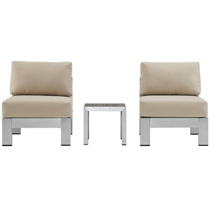 Shore 3 Piece Outdoor Patio Aluminum Sectional Sofa Set in Silver Beige by Modway (2598)
