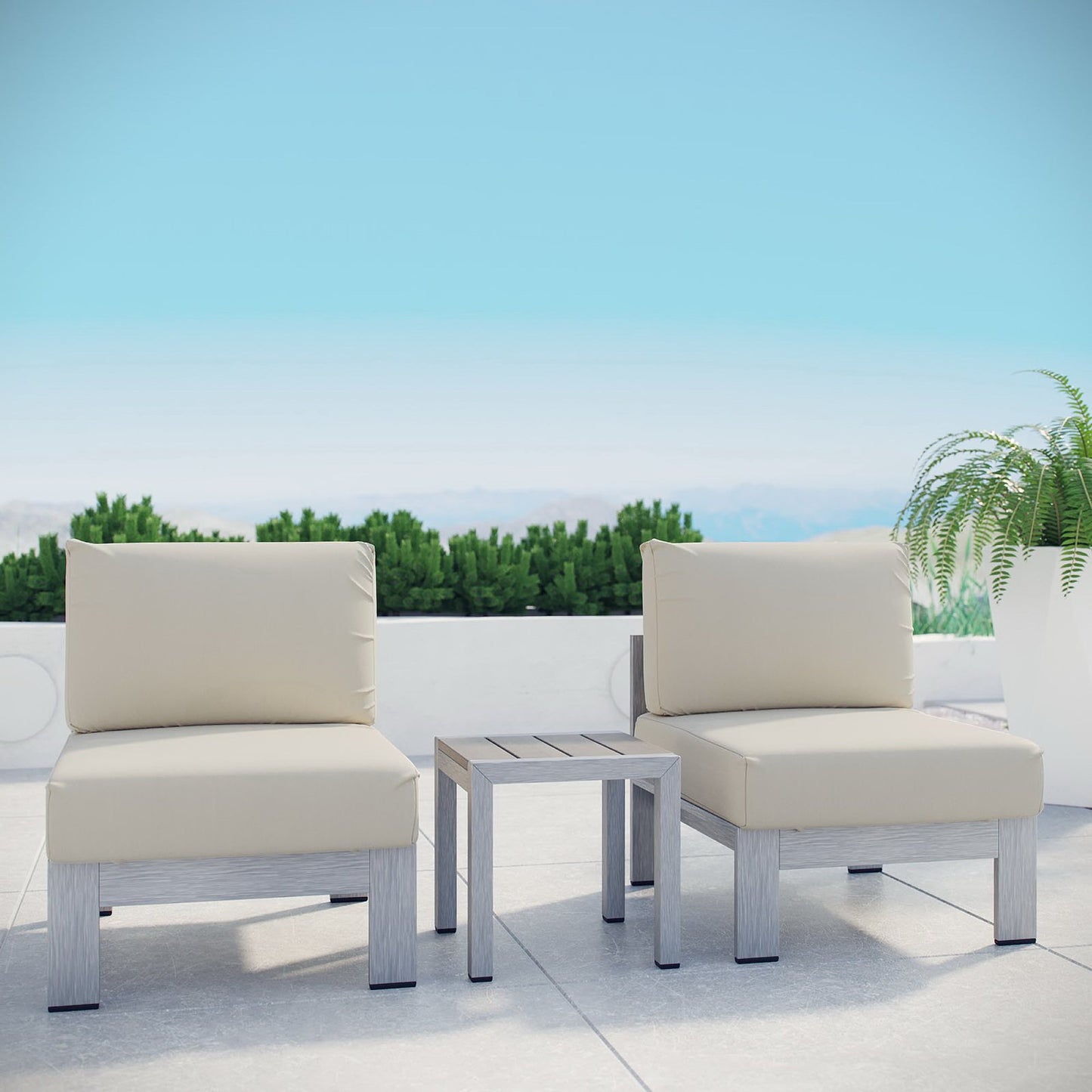 Shore 3 Piece Outdoor Patio Aluminum Sectional Sofa Set in Silver Beige by Modway (2598)