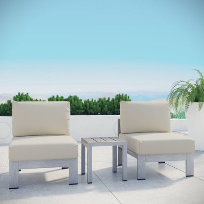 Shore 3 Piece Outdoor Patio Aluminum Sectional Sofa Set in Silver Beige by Modway (2598)