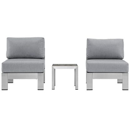 Shore 3 Piece Outdoor Patio Aluminum Sectional Sofa Set in Silver Gray by Modway (2598)