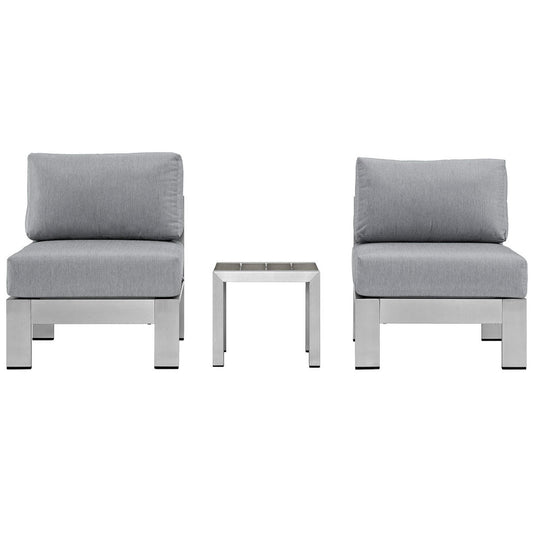 Shore 3 Piece Outdoor Patio Aluminum Sectional Sofa Set in Silver Gray by Modway (2598)