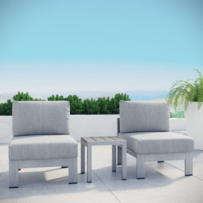 Shore 3 Piece Outdoor Patio Aluminum Sectional Sofa Set in Silver Gray by Modway (2598)