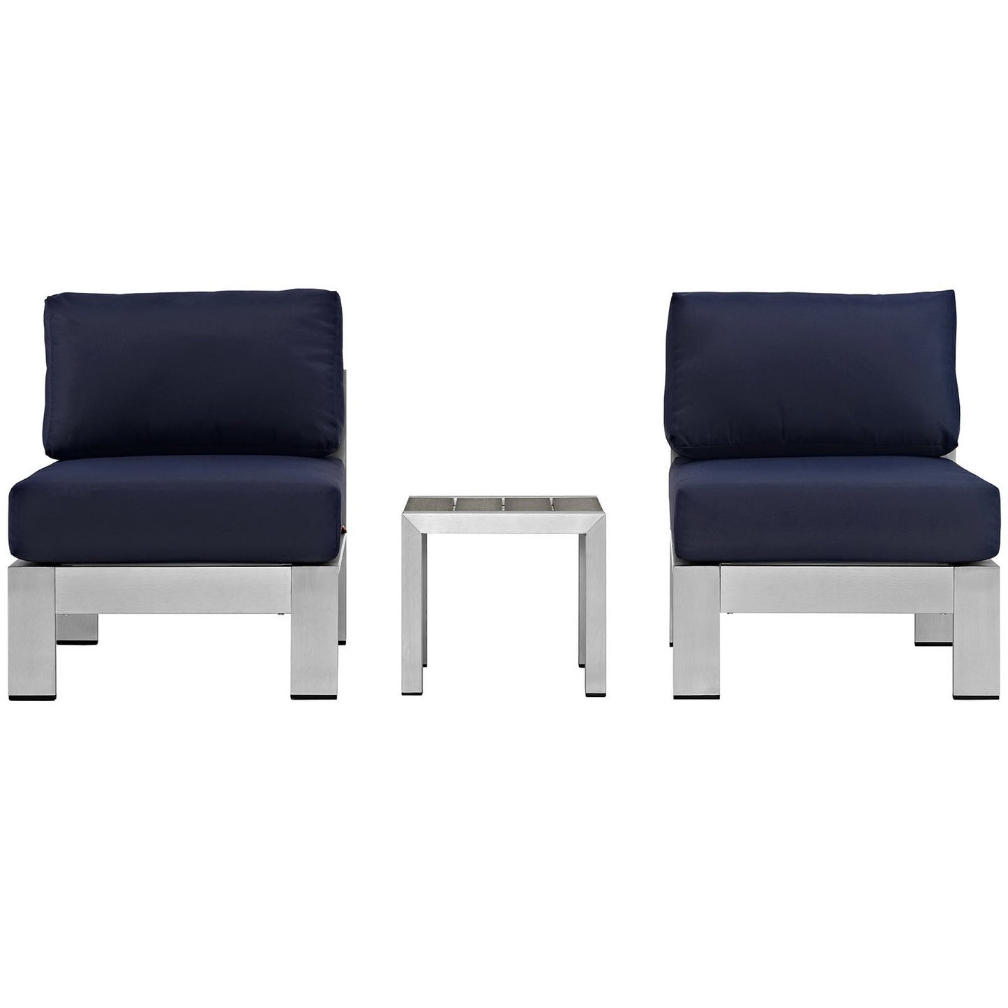 Shore 3 Piece Outdoor Patio Aluminum Sectional Sofa Set in Silver Navy by Modway (2598)