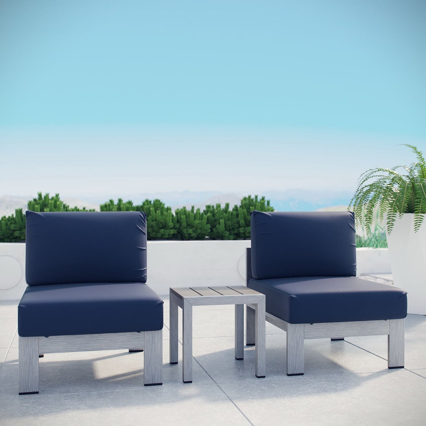 Shore 3 Piece Outdoor Patio Aluminum Sectional Sofa Set in Silver Navy by Modway (2598)