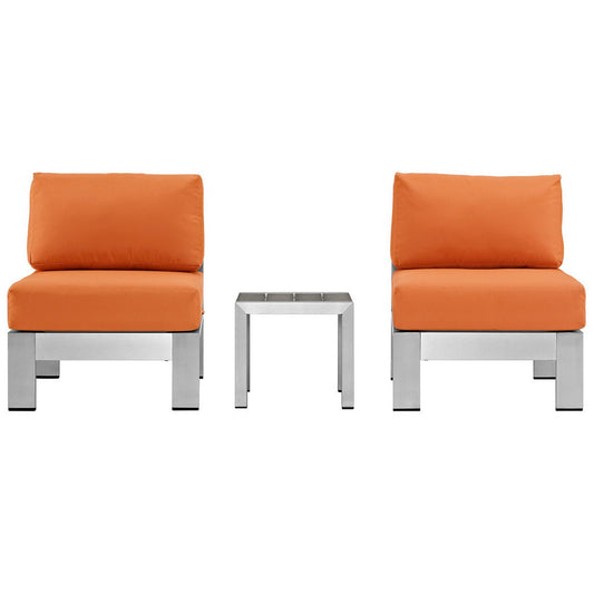 Shore 3 Piece Outdoor Patio Aluminum Sectional Sofa Set in Silver Orange by Modway (2598)
