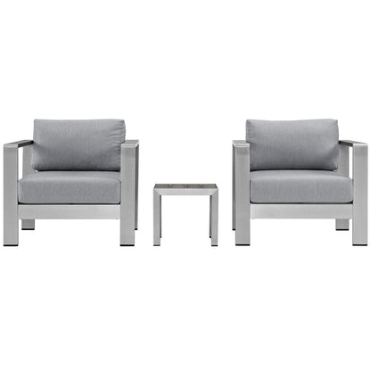 Shore Aluminum 3-Piece Conversation Set - Silver Gray by Modway