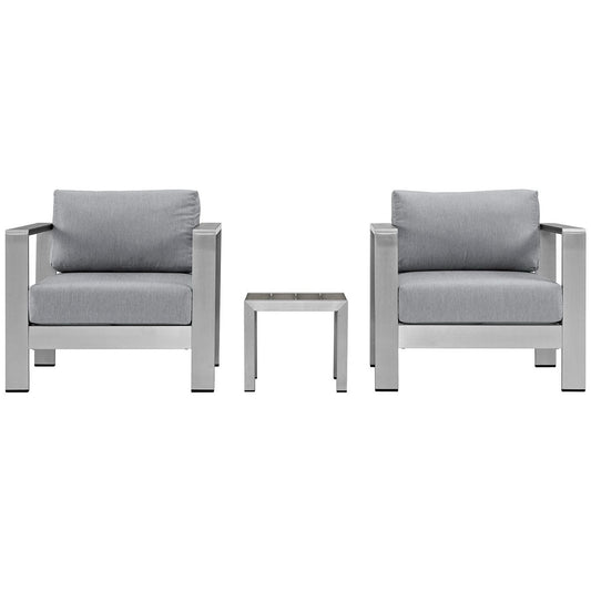 Shore Aluminum 3-Piece Conversation Set - Silver Gray by Modway