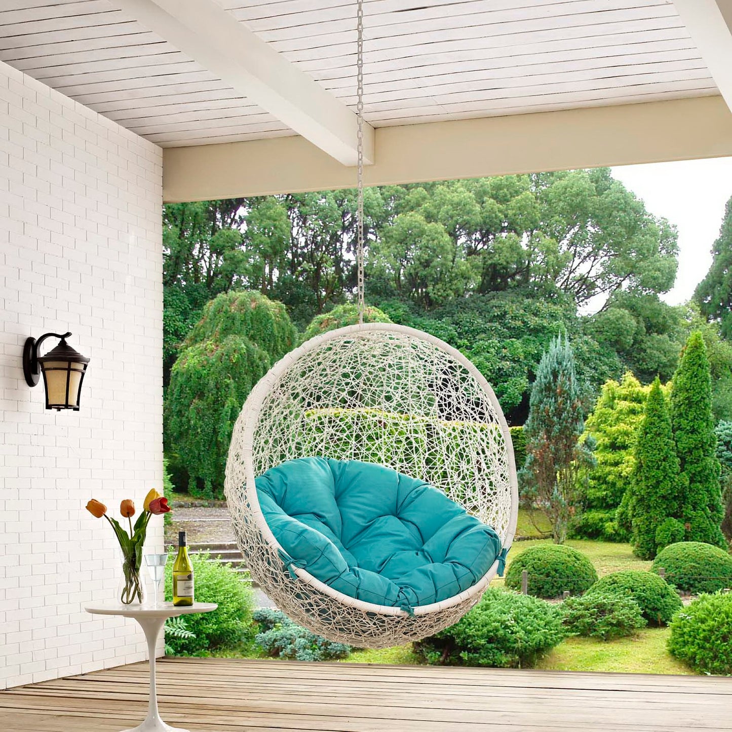Hide Outdoor Patio Swing Chair Without Stand in White Turquoise by Modway (2654)