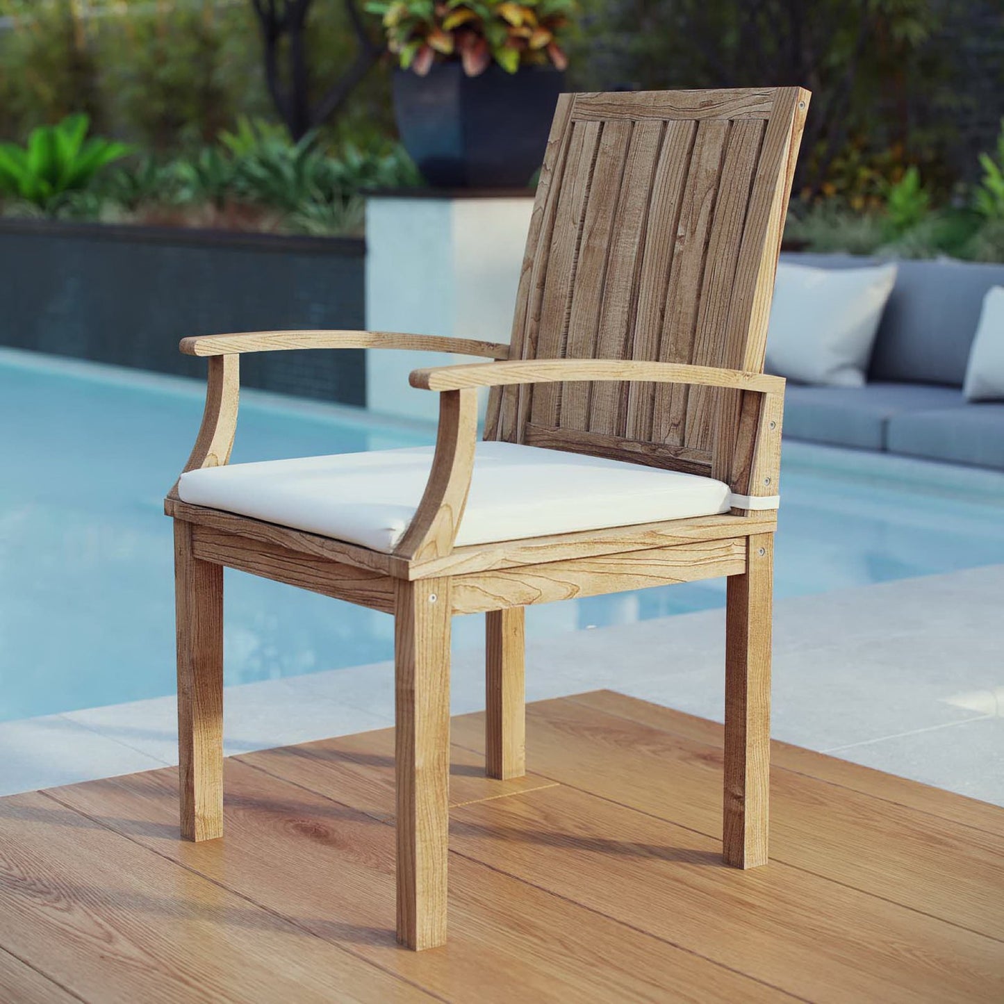 Marina Outdoor Patio Teak Dining Chair in Natural White by Modway (2701)