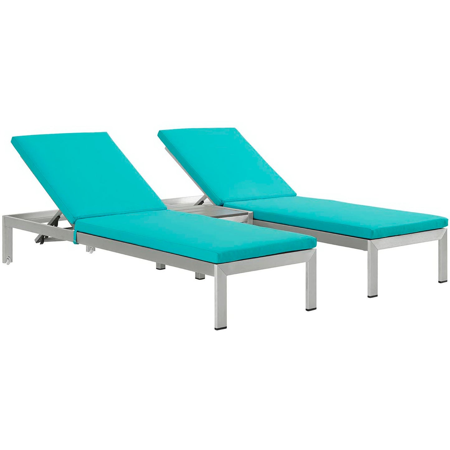 Shore Aluminum 3-Piece Chaise Lounge Set - Silver Turquoise by Modway