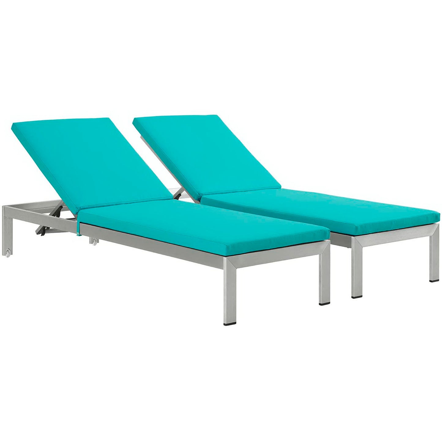 Shore Aluminum Chaise Lounge Set of 2 - Silver Turquoise by Modway