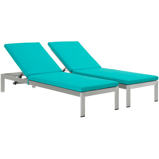 Shore Aluminum Chaise Lounge Set of 2 - Silver Turquoise by Modway