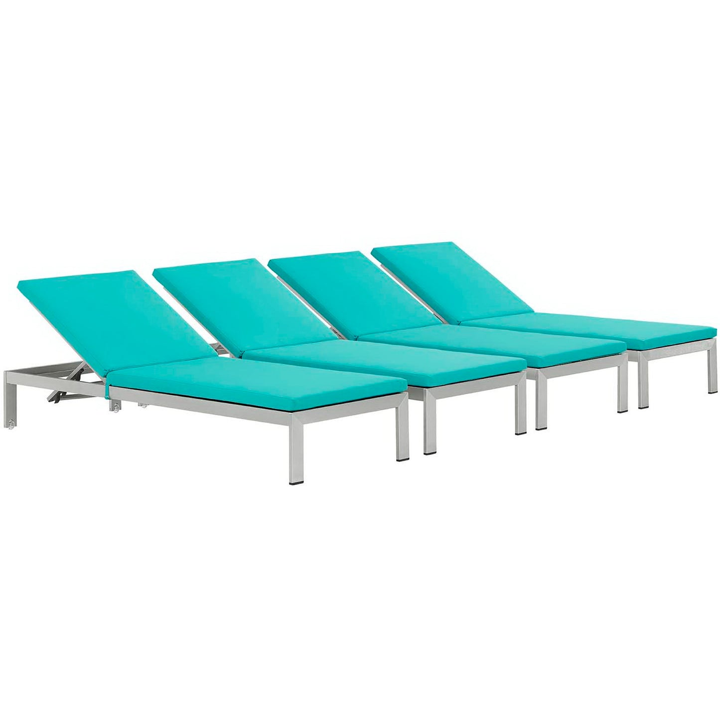 Shore Aluminum Chaise Lounge Set of 4 - Silver Turquoise by Modway