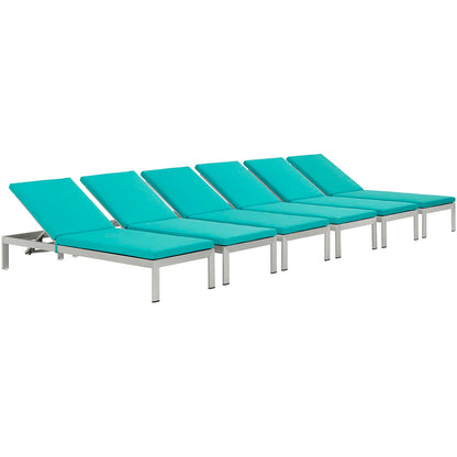 Shore Aluminum Chaise Lounge Set of 6 - Silver Turquoise by Modway