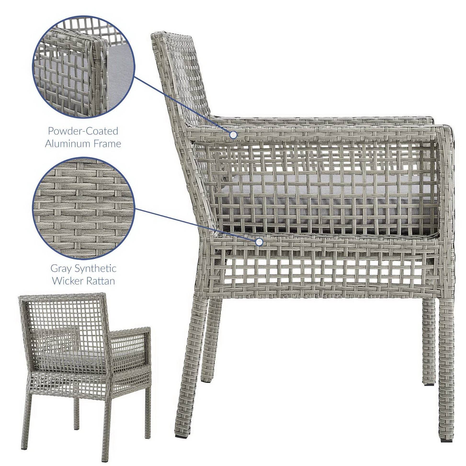 Aura Outdoor Patio Wicker Rattan Dining Armchair (Gray / Gray) by Modway Outdoor Patio Dining Armchair Set Modway 