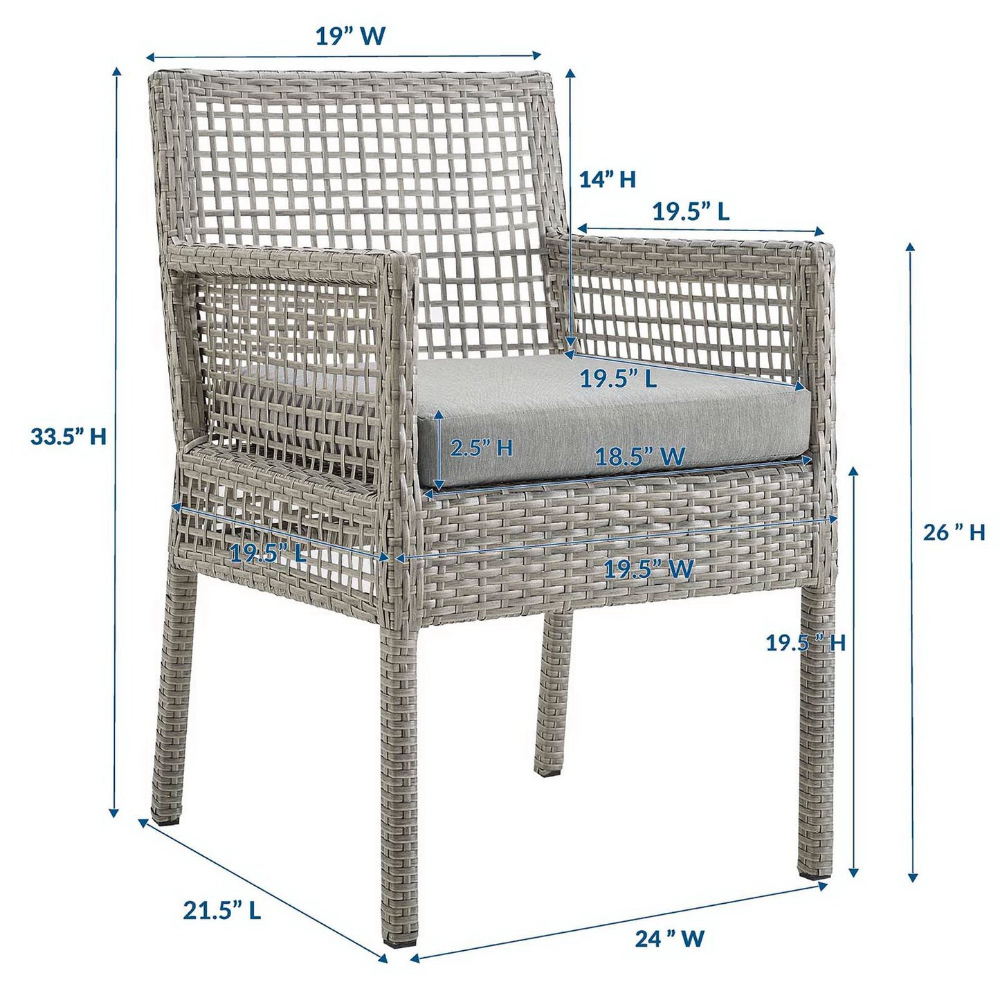 Aura Outdoor Patio Wicker Rattan Dining Armchair (Gray / Gray) by Modway Outdoor Patio Dining Armchair Set Modway 